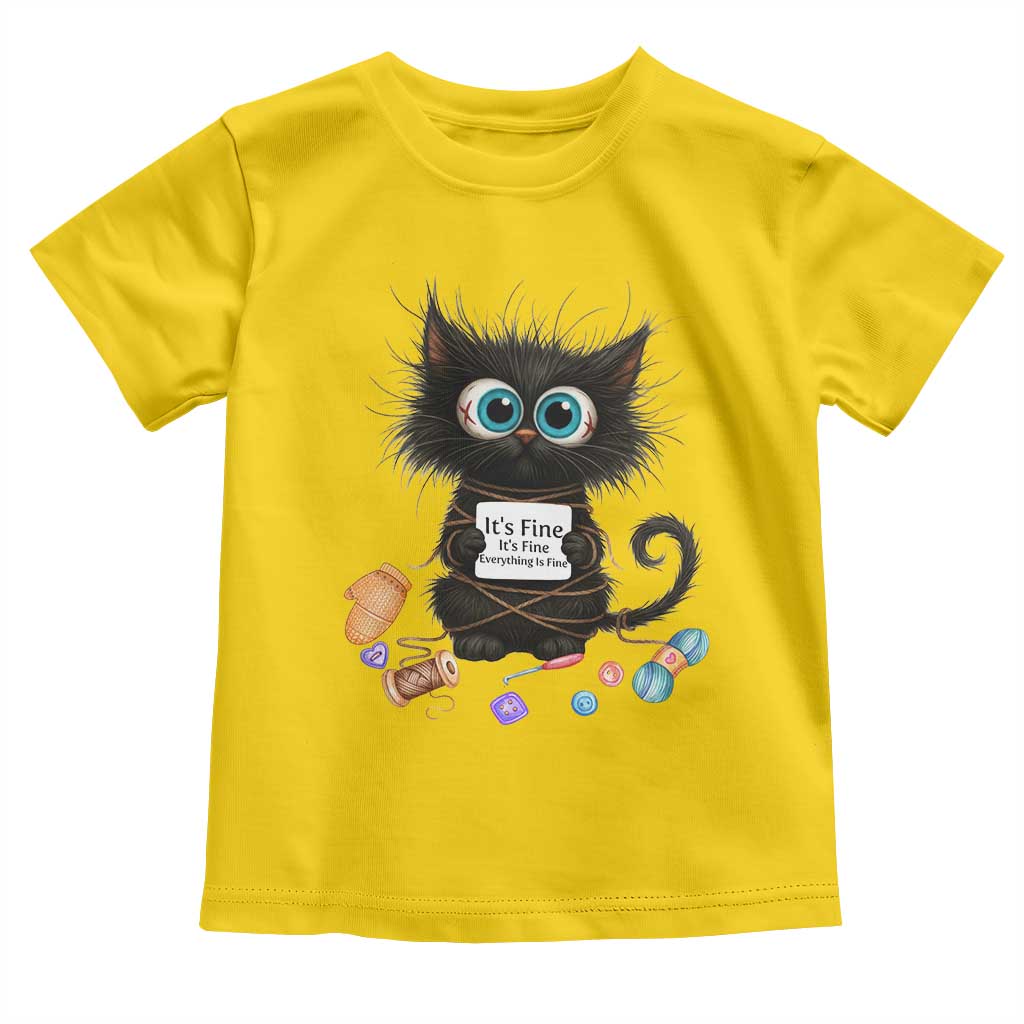 Funny Cat Crochet Lover Toddler T Shirt Its Fine I am Fine Everything Is Fine - Wonder Print Shop