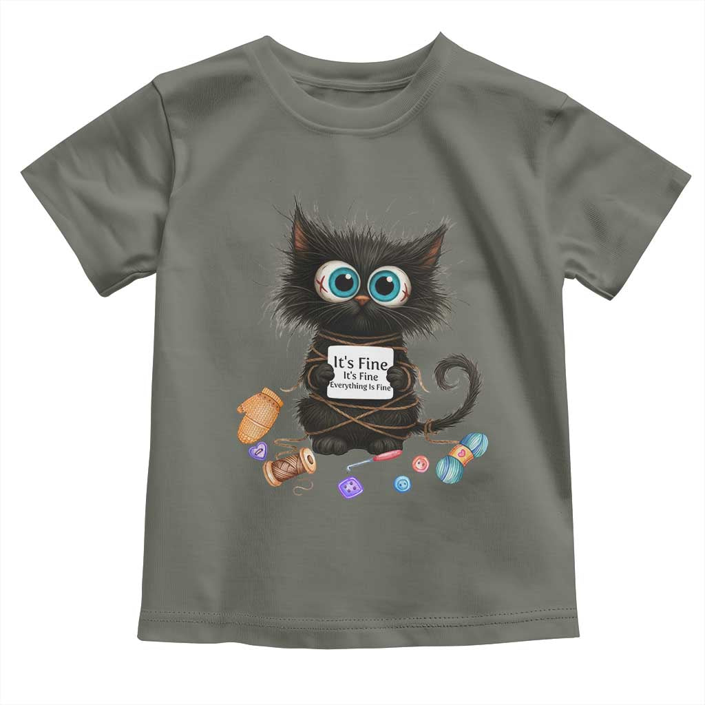 Funny Cat Crochet Lover Toddler T Shirt Its Fine I am Fine Everything Is Fine - Wonder Print Shop