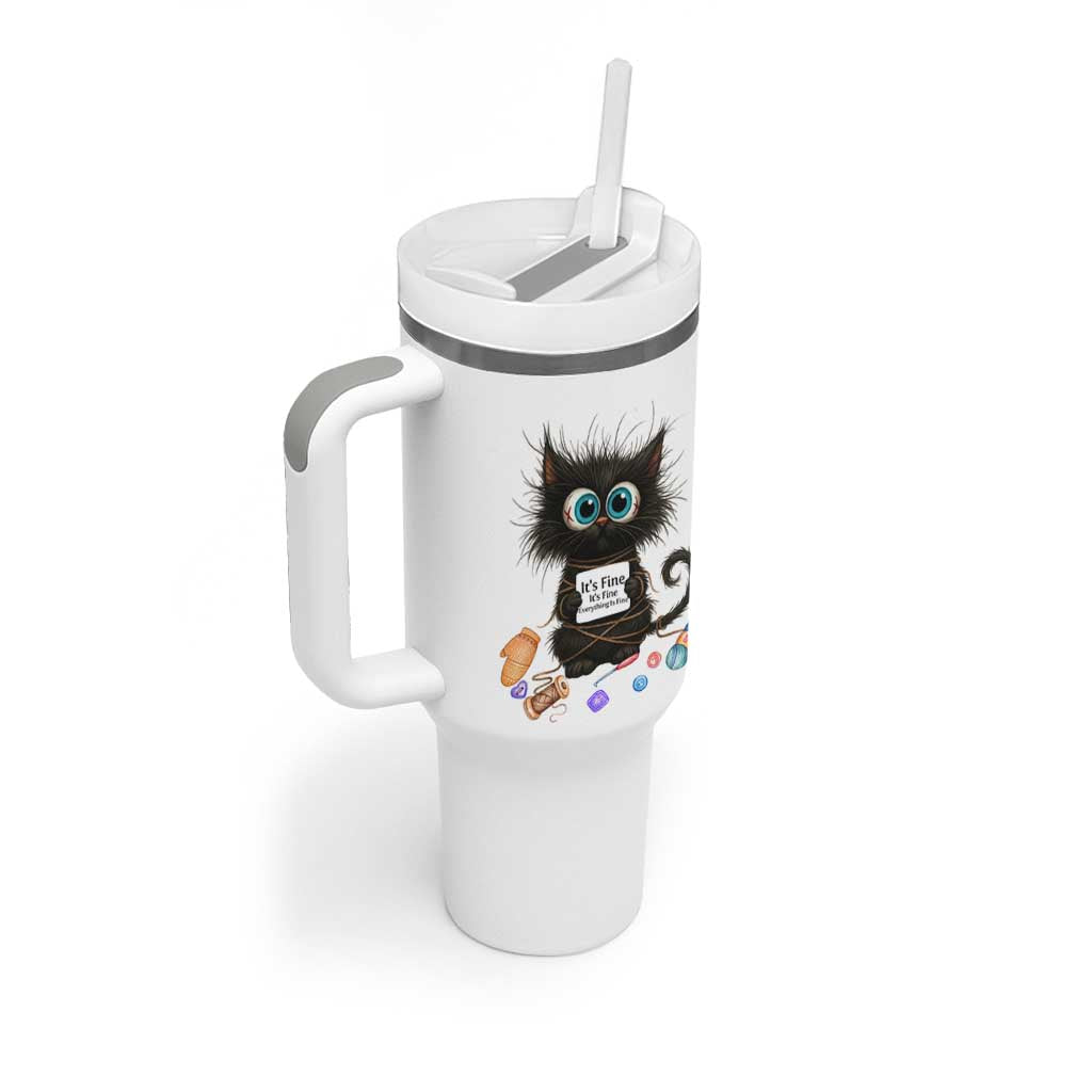 Funny Cat Crochet Lover Tumbler With Handle Its Fine I am Fine Everything Is Fine - Wonder Print Shop