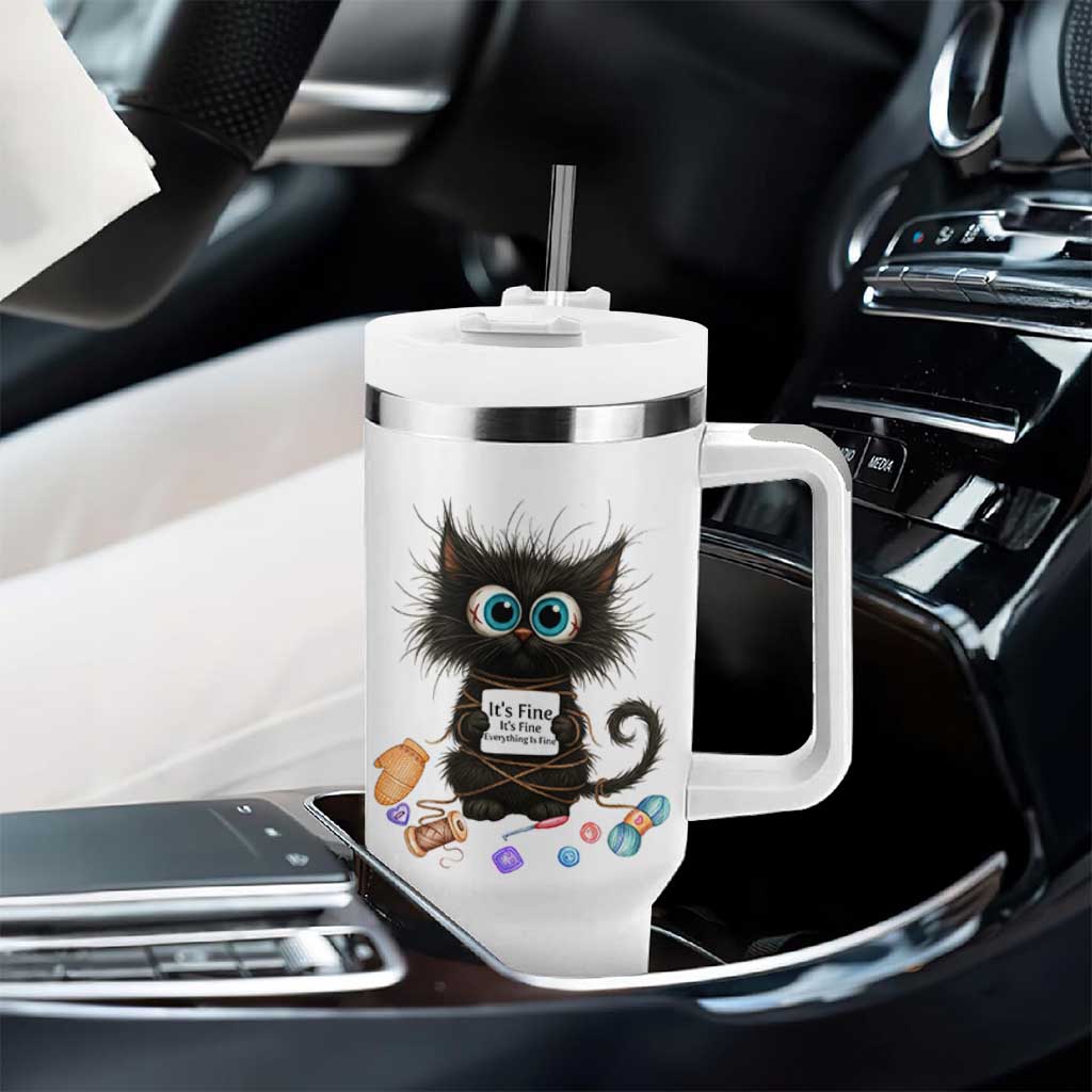 Funny Cat Crochet Lover Tumbler With Handle Its Fine I am Fine Everything Is Fine - Wonder Print Shop