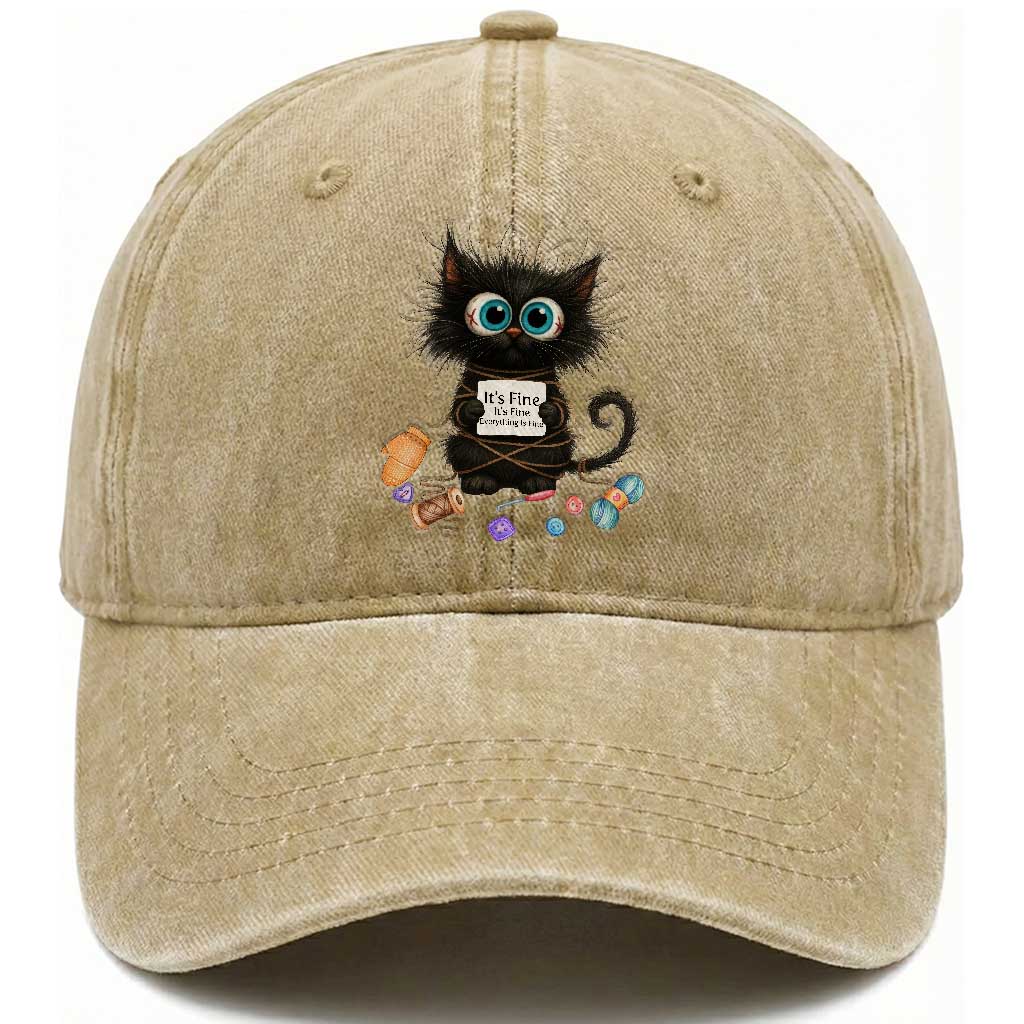 Funny Cat Crochet Lover Washed Cotton Baseball Cap Its Fine I am Fine Everything Is Fine