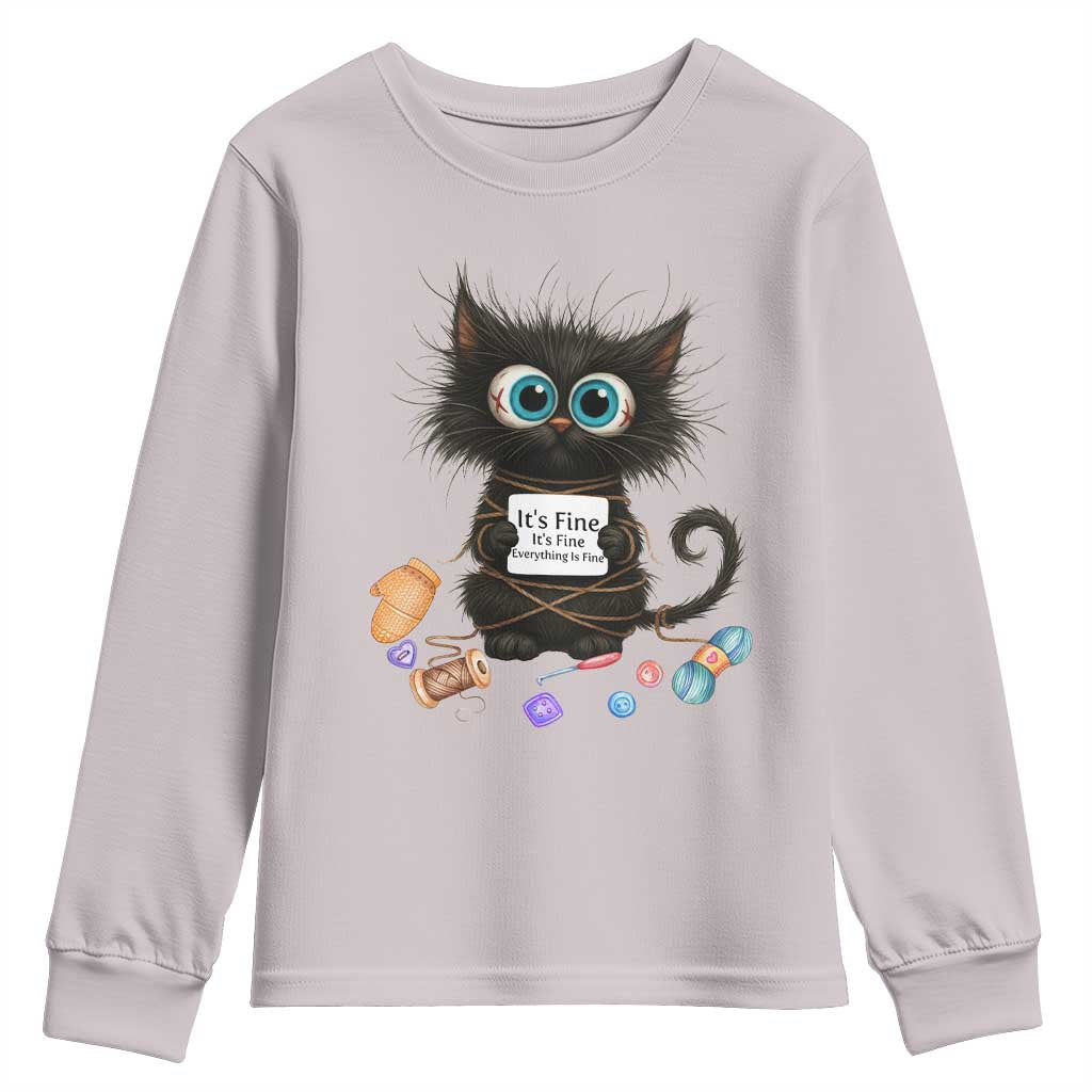 Funny Cat Crochet Lover Youth Sweatshirt Its Fine I am Fine Everything Is Fine - Wonder Print Shop
