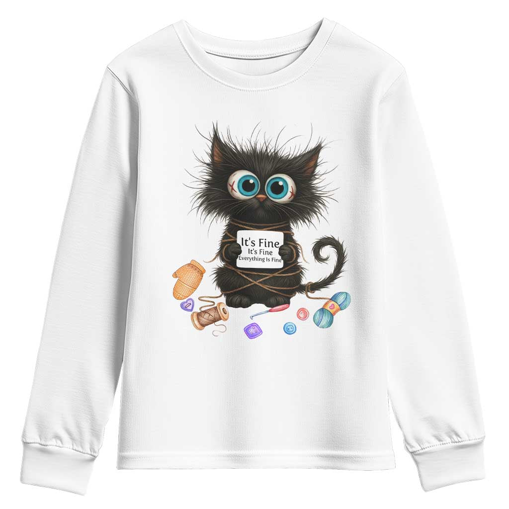 Funny Cat Crochet Lover Youth Sweatshirt Its Fine I am Fine Everything Is Fine - Wonder Print Shop