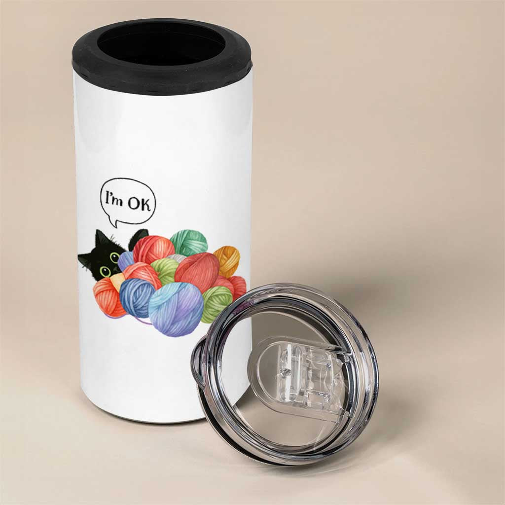 I’m OK 4 in 1 Can Cooler Tumbler Cat Tangled In Yarn Funny Crochet Gift - Wonder Print Shop