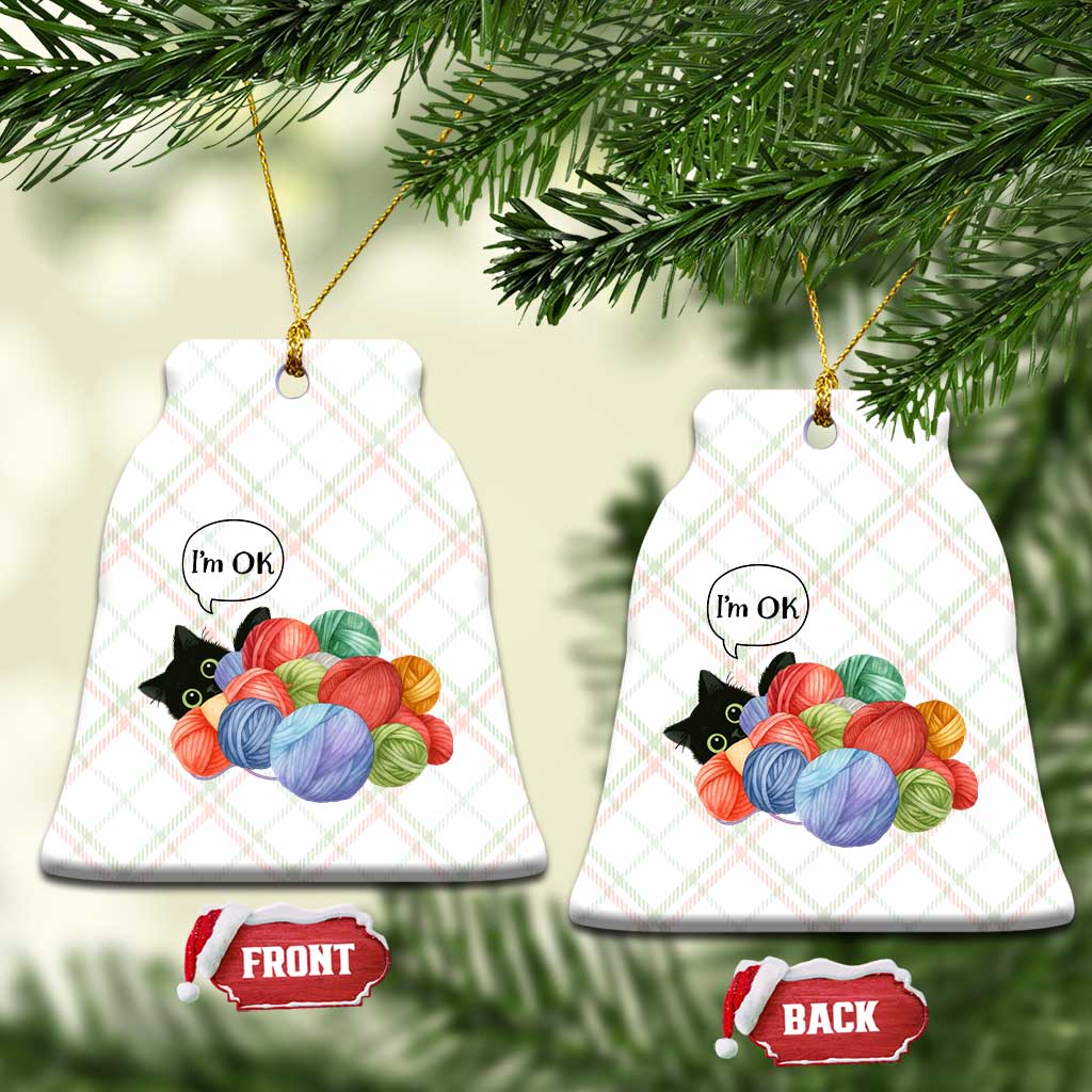 I’m OK Ceramic Ornament Cat Tangled In Yarn Funny Crochet Gift - Wonder Print Shop