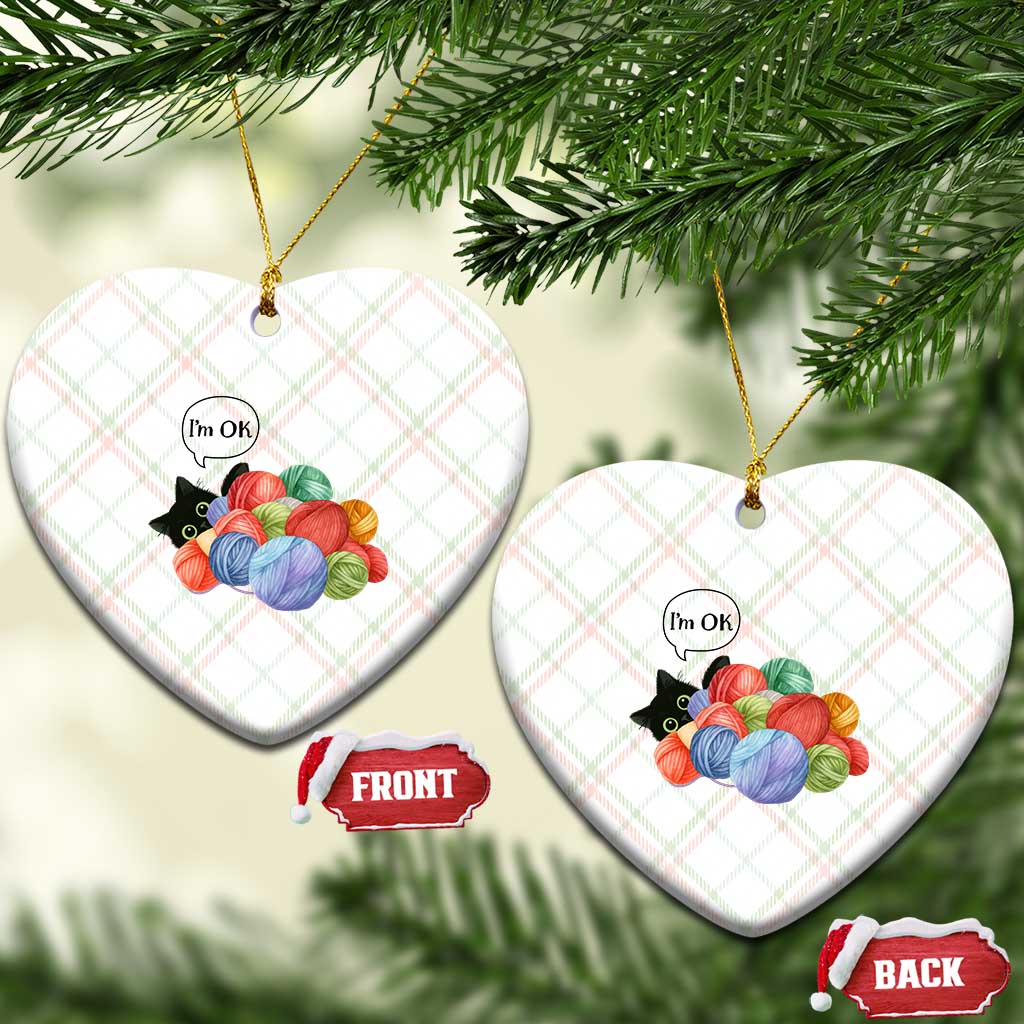 I’m OK Ceramic Ornament Cat Tangled In Yarn Funny Crochet Gift - Wonder Print Shop