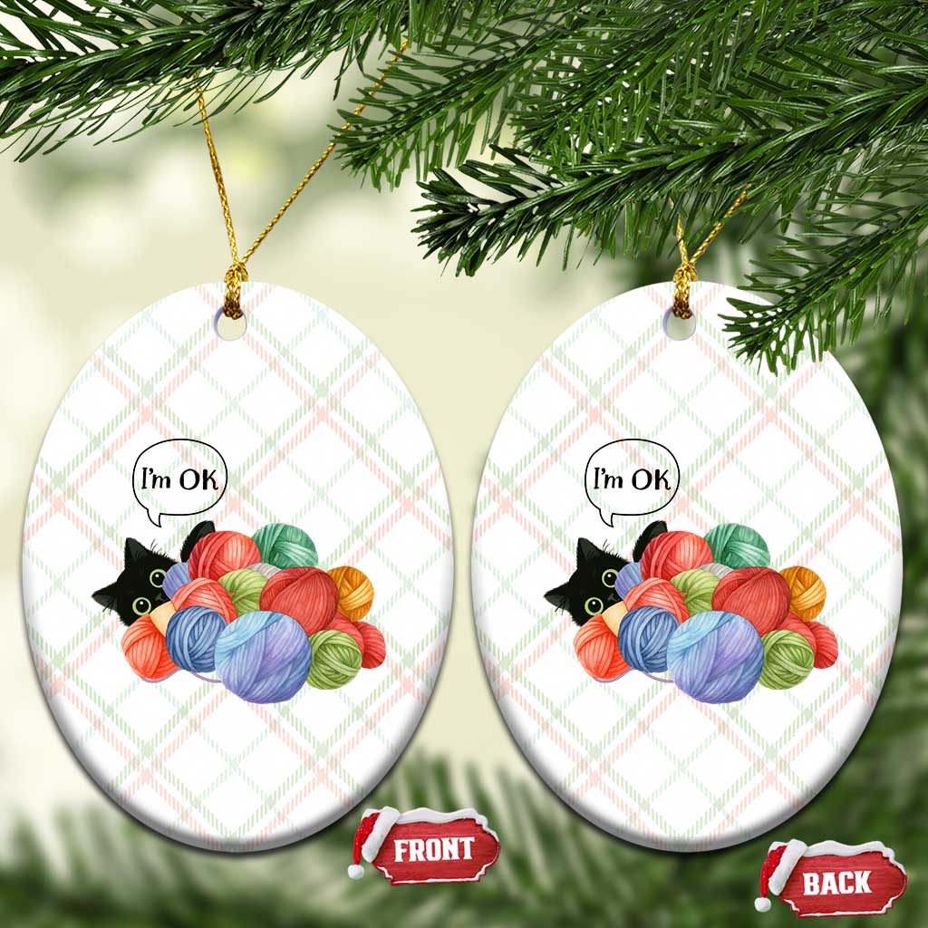 I’m OK Ceramic Ornament Cat Tangled In Yarn Funny Crochet Gift - Wonder Print Shop