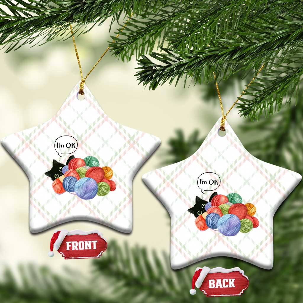 I’m OK Ceramic Ornament Cat Tangled In Yarn Funny Crochet Gift - Wonder Print Shop