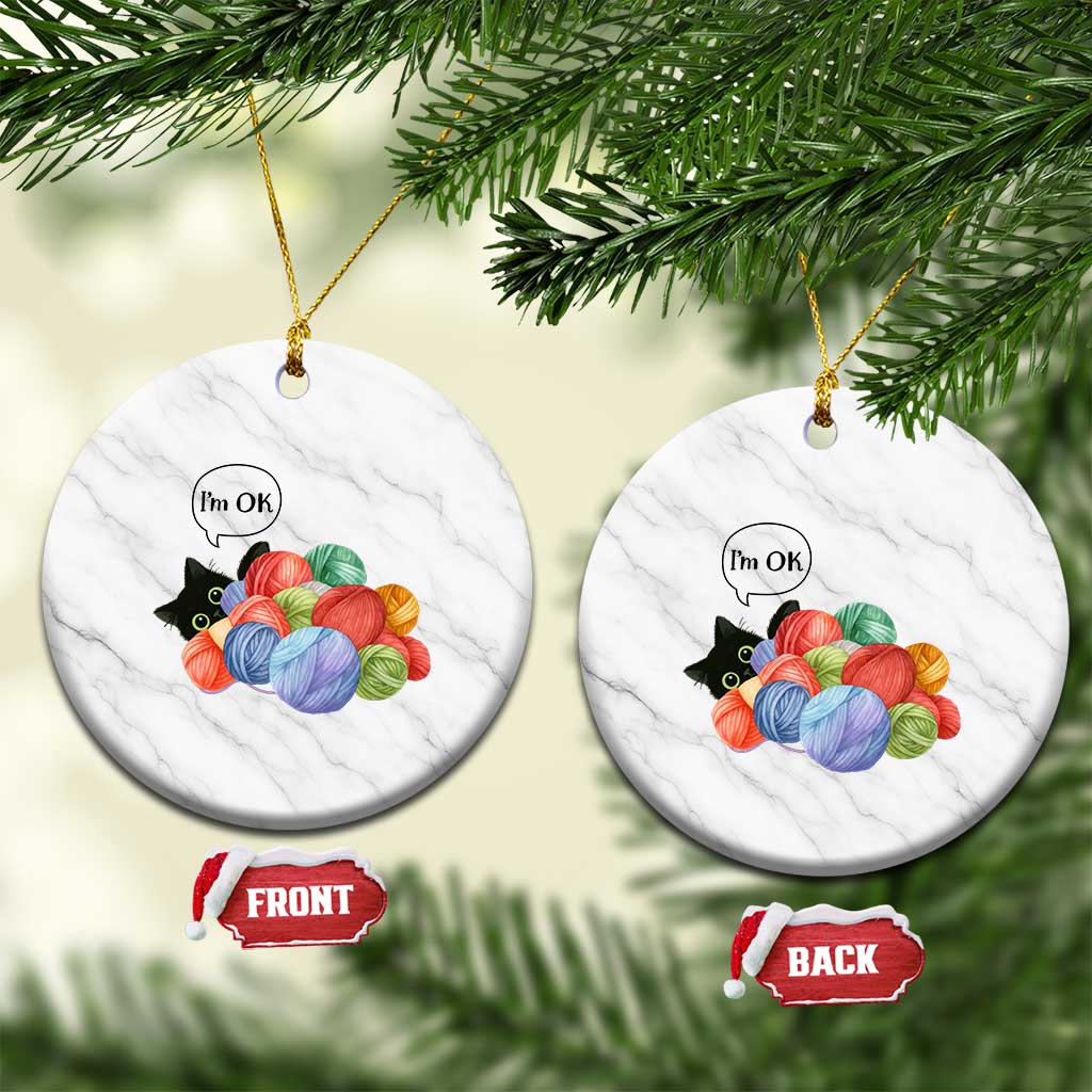 I’m OK Ceramic Ornament Cat Tangled In Yarn Funny Crochet Gift - Wonder Print Shop