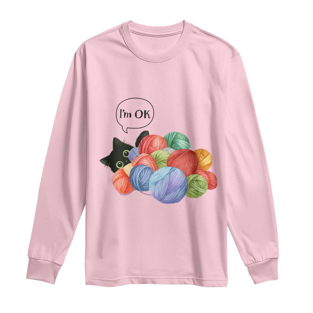 I’m OK Long Sleeve Shirt Cat Tangled In Yarn Funny Crochet Gift - Wonder Print Shop