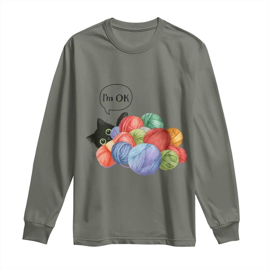 I’m OK Long Sleeve Shirt Cat Tangled In Yarn Funny Crochet Gift - Wonder Print Shop