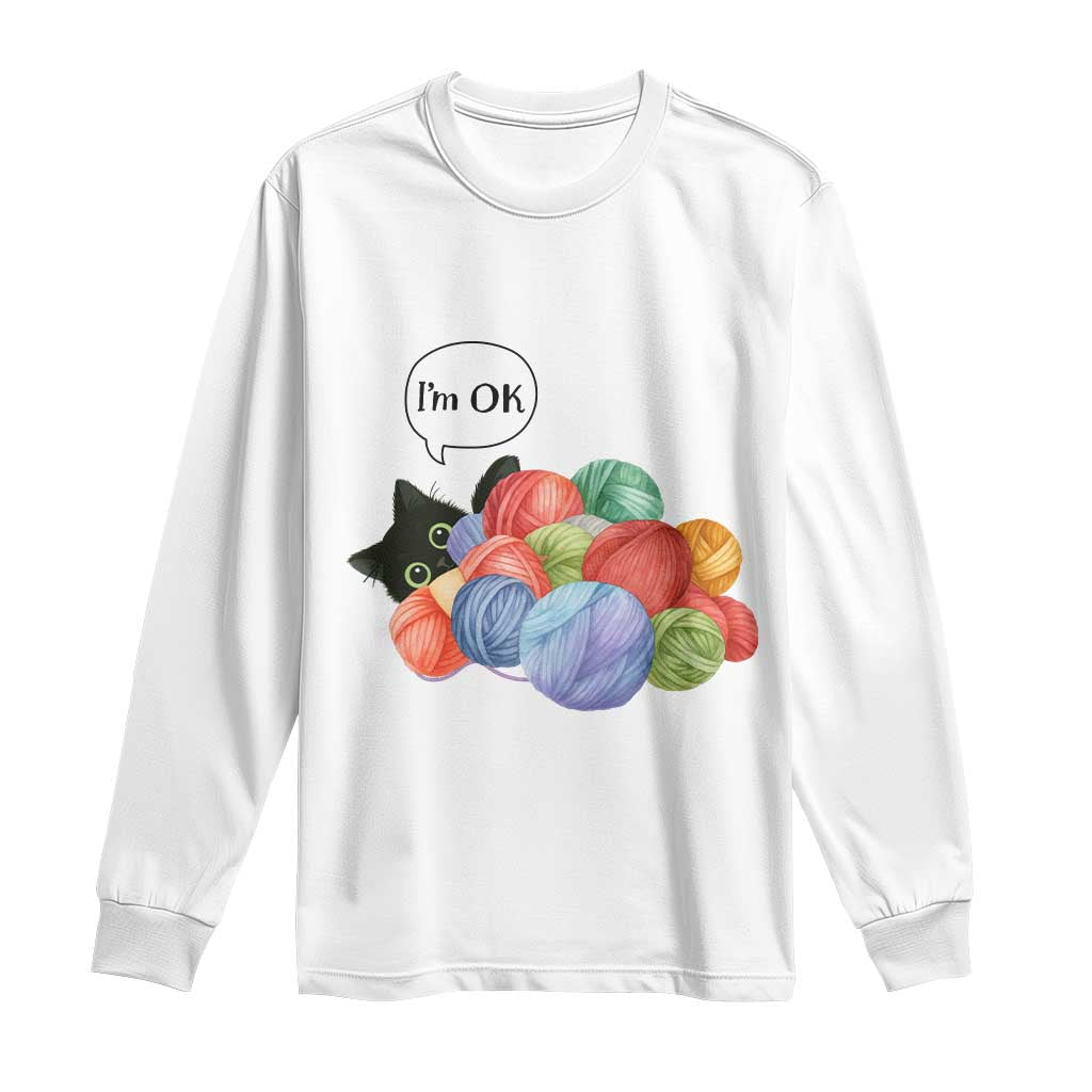 I’m OK Long Sleeve Shirt Cat Tangled In Yarn Funny Crochet Gift - Wonder Print Shop