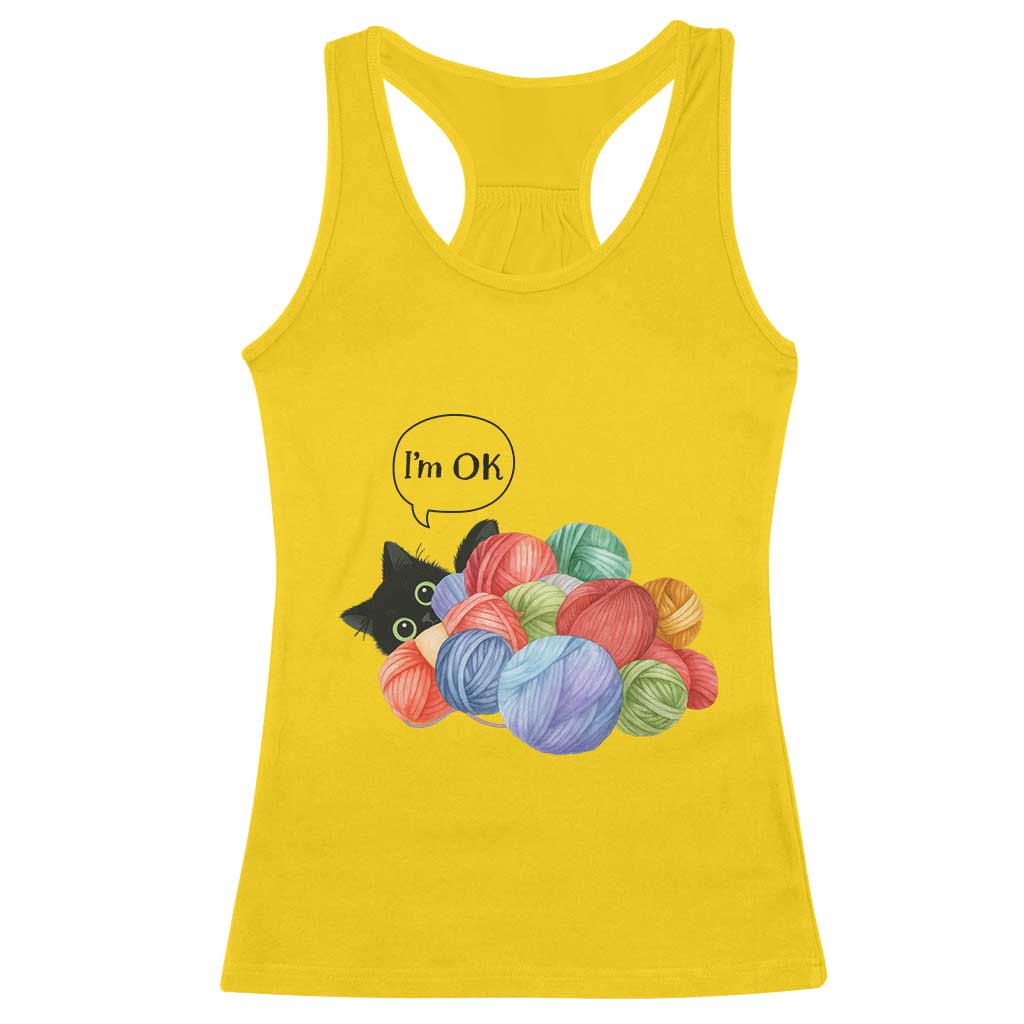 I’m OK Racerback Tank Top Cat Tangled In Yarn Funny Crochet Gift - Wonder Print Shop