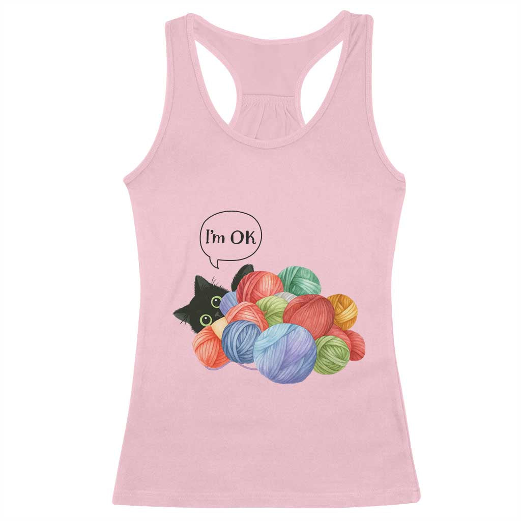 I’m OK Racerback Tank Top Cat Tangled In Yarn Funny Crochet Gift - Wonder Print Shop