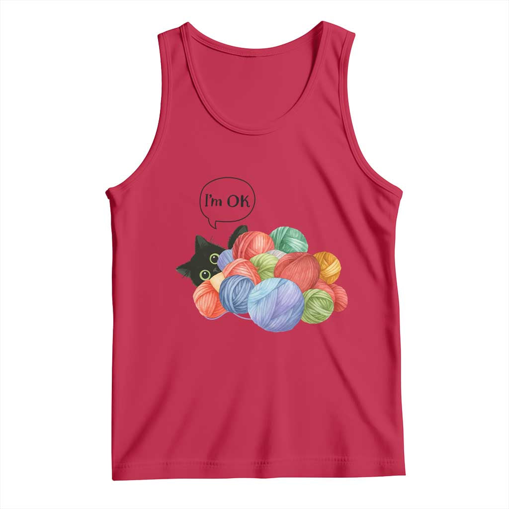 I’m OK Tank Top Cat Tangled In Yarn Funny Crochet Gift - Wonder Print Shop