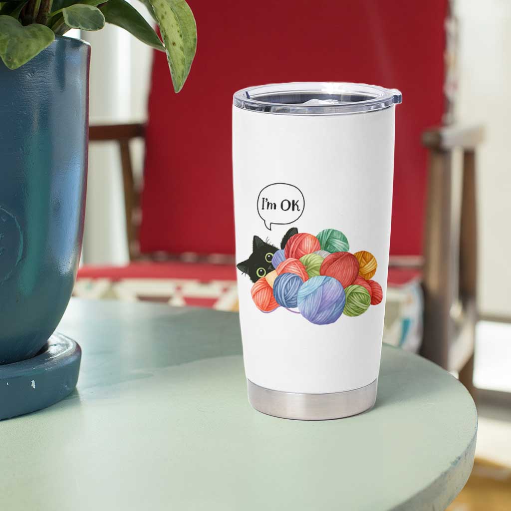 I’m OK Tumbler Cup Cat Tangled In Yarn Funny Crochet Gift - Wonder Print Shop