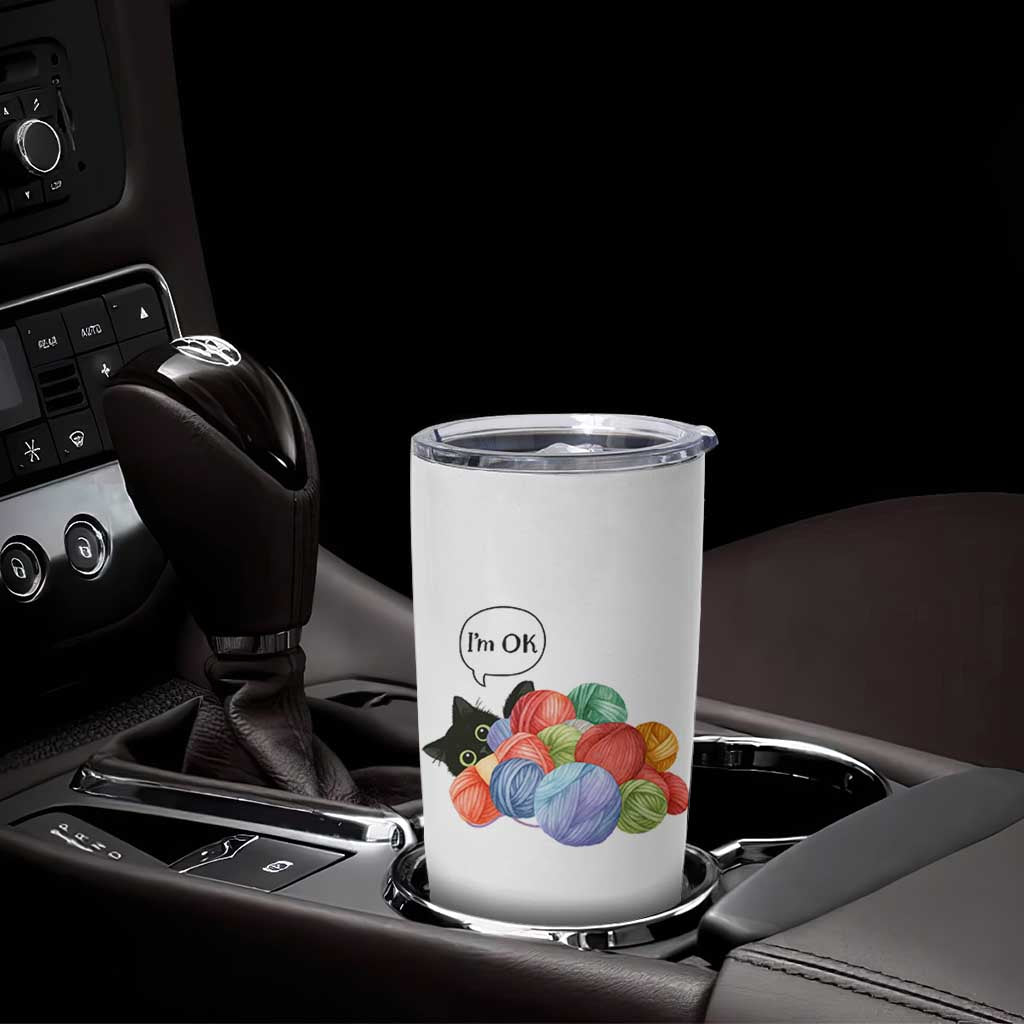 I’m OK Tumbler Cup Cat Tangled In Yarn Funny Crochet Gift - Wonder Print Shop