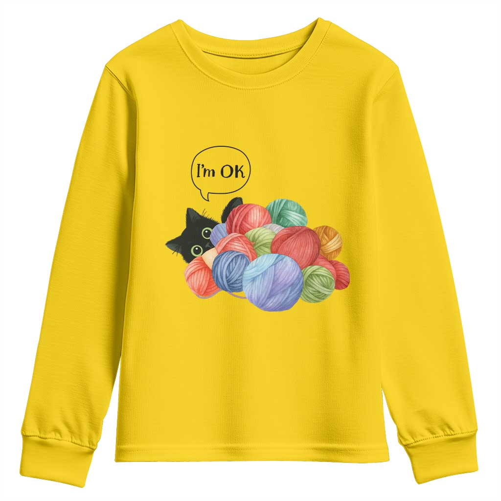 I’m OK Youth Sweatshirt Cat Tangled In Yarn Funny Crochet Gift - Wonder Print Shop