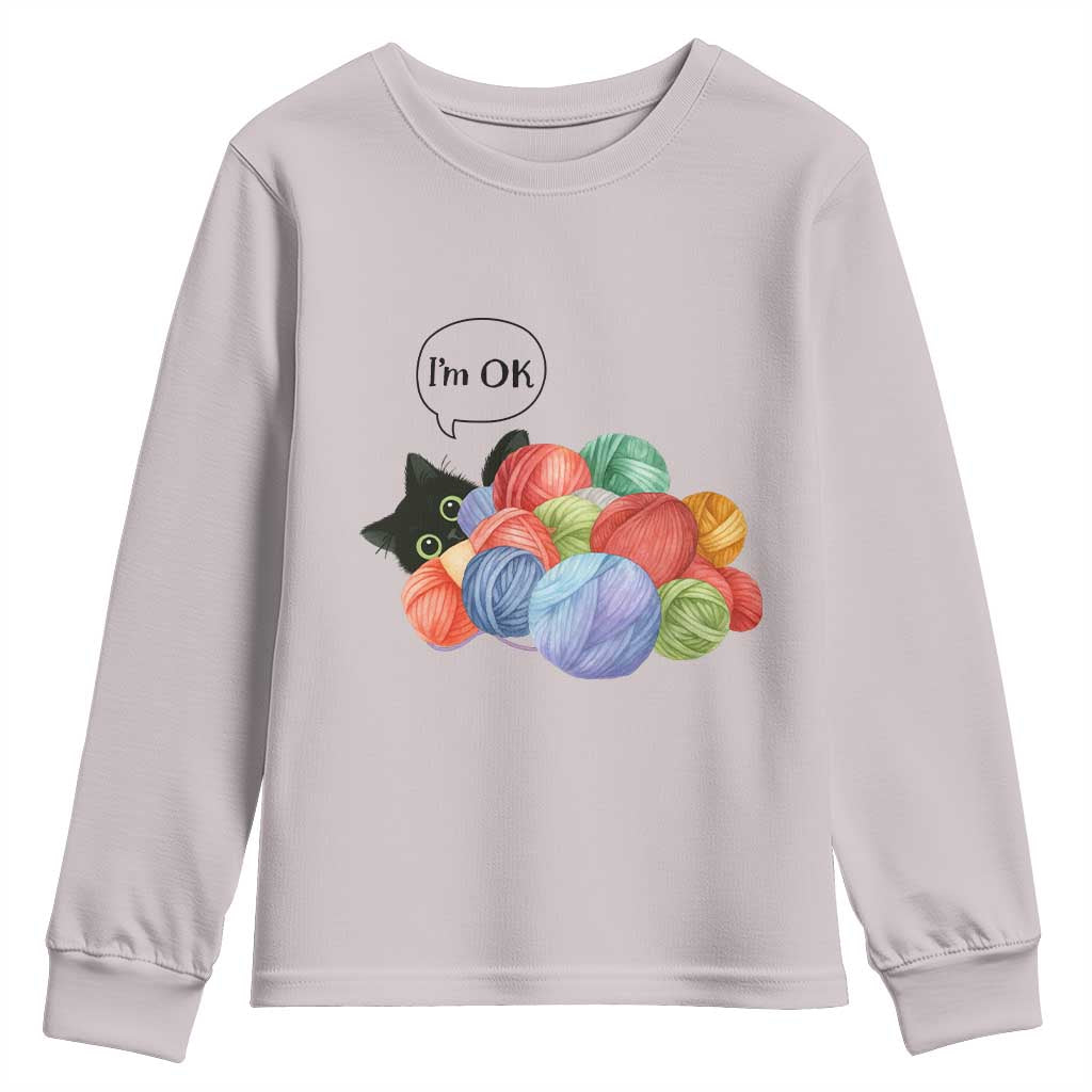 I’m OK Youth Sweatshirt Cat Tangled In Yarn Funny Crochet Gift - Wonder Print Shop