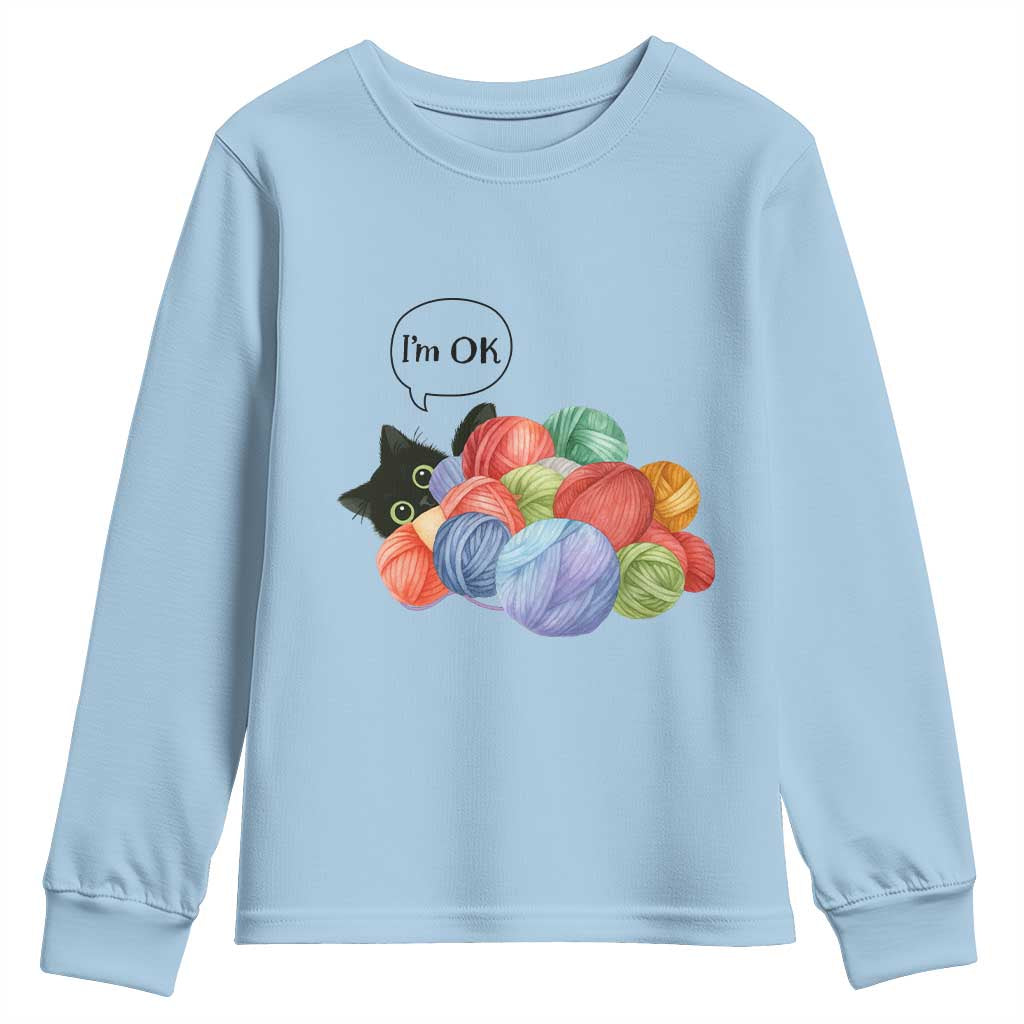 I’m OK Youth Sweatshirt Cat Tangled In Yarn Funny Crochet Gift - Wonder Print Shop