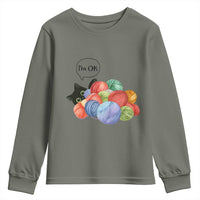 I’m OK Youth Sweatshirt Cat Tangled In Yarn Funny Crochet Gift - Wonder Print Shop