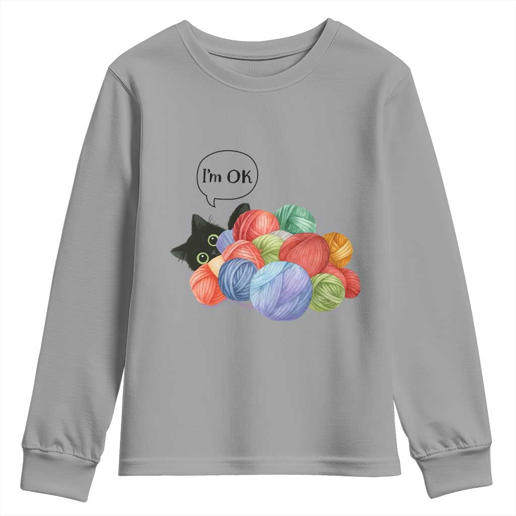 I’m OK Youth Sweatshirt Cat Tangled In Yarn Funny Crochet Gift - Wonder Print Shop