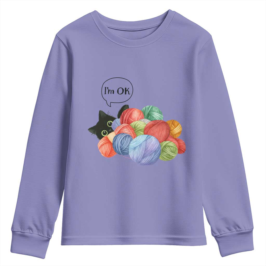 I’m OK Youth Sweatshirt Cat Tangled In Yarn Funny Crochet Gift - Wonder Print Shop
