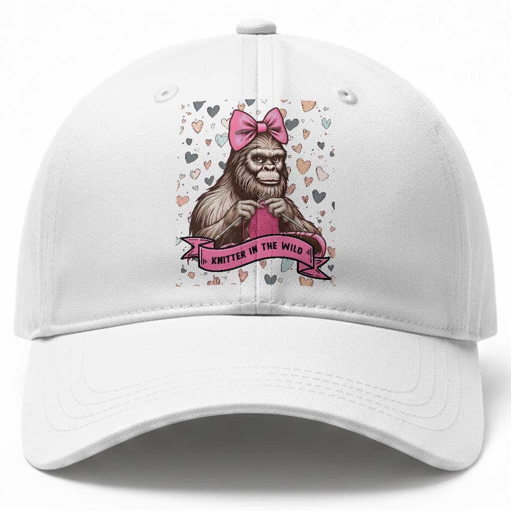 Funny Bigfoot Knitting Baseball Cap Knitter In The Wild