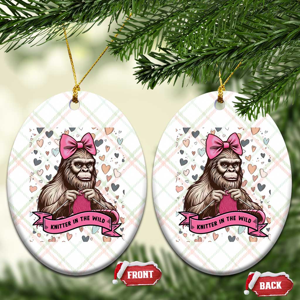 Funny Bigfoot Knitting Ceramic Ornament Knitter In The Wild - Wonder Print Shop