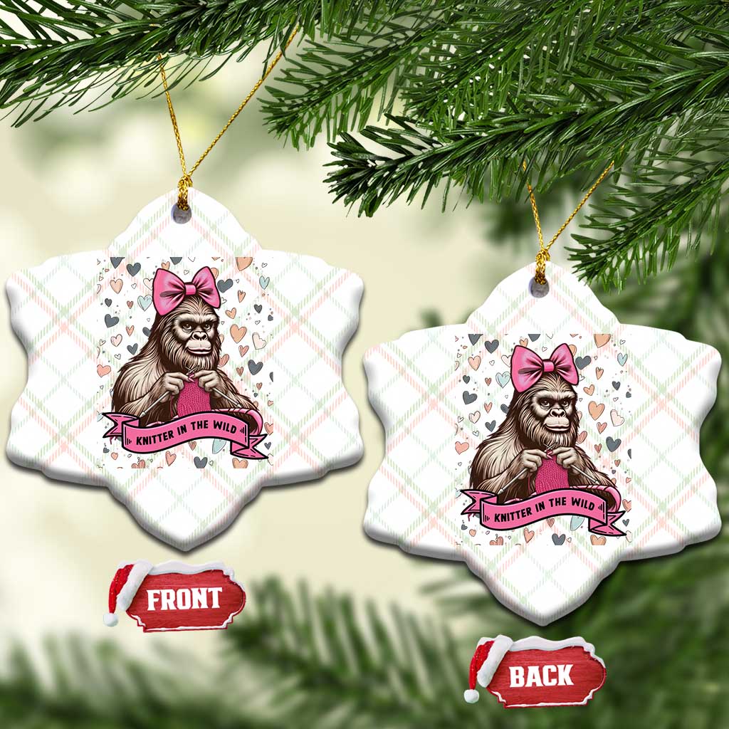 Funny Bigfoot Knitting Ceramic Ornament Knitter In The Wild - Wonder Print Shop