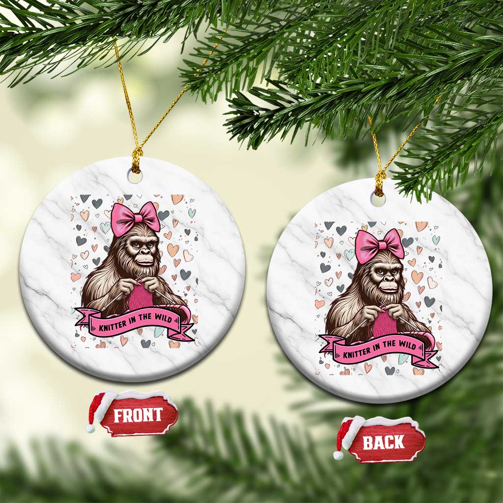Funny Bigfoot Knitting Ceramic Ornament Knitter In The Wild - Wonder Print Shop