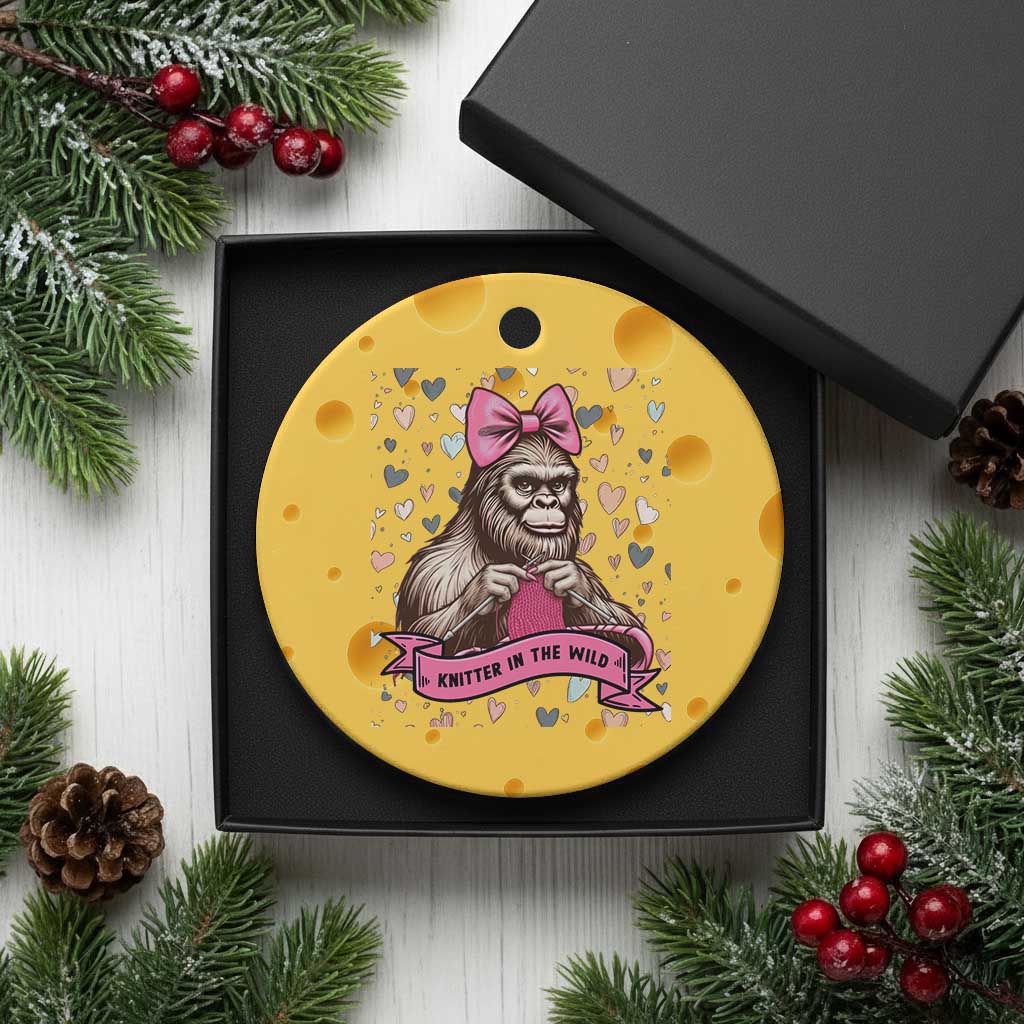 Funny Bigfoot Knitting Ceramic Ornament Knitter In The Wild - Wonder Print Shop