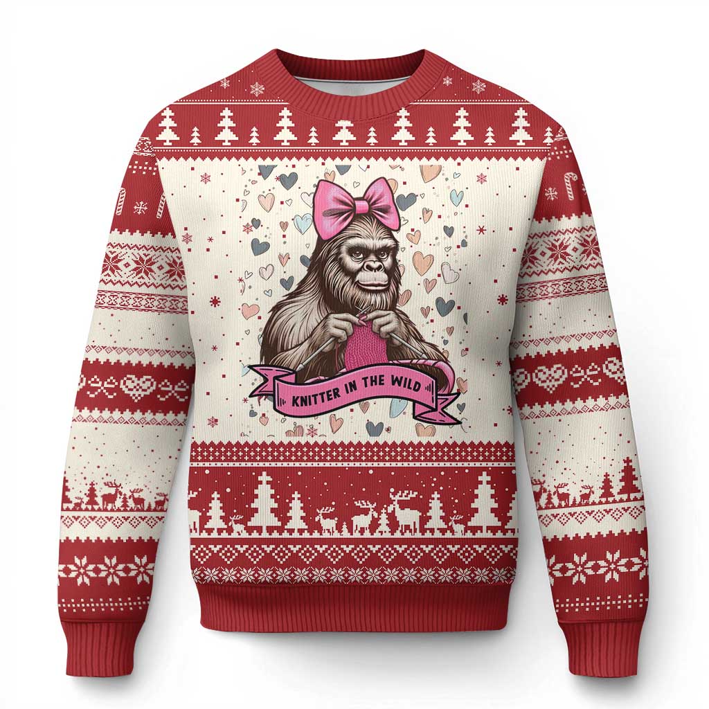 Funny Bigfoot Knitting Ugly Christmas Sweater Knitter In The Wild - Wonder Print Shop