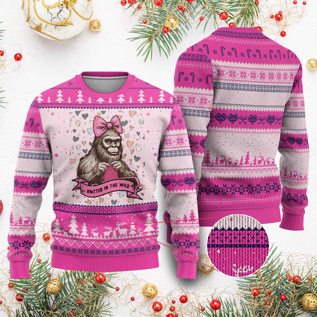 Funny Bigfoot Knitting Ugly Christmas Sweater Knitter In The Wild - Wonder Print Shop