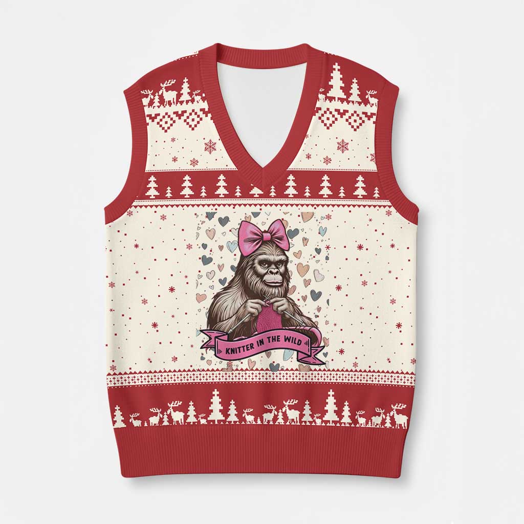Funny Bigfoot Knitting V-Neck Knit Sweater Vest Knitter In The Wild - Wonder Print Shop