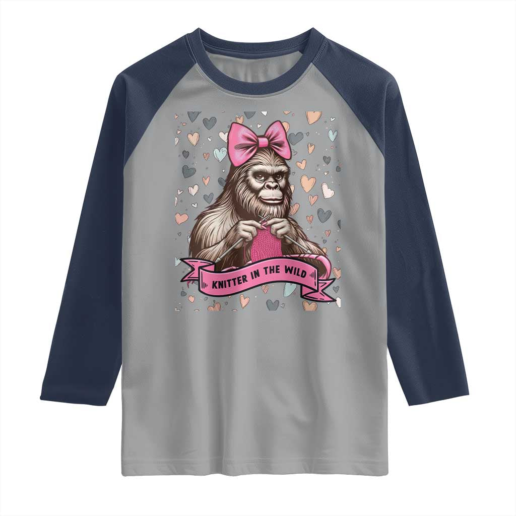 Funny Bigfoot Knitting Raglan Shirt Knitter In The Wild - Wonder Print Shop