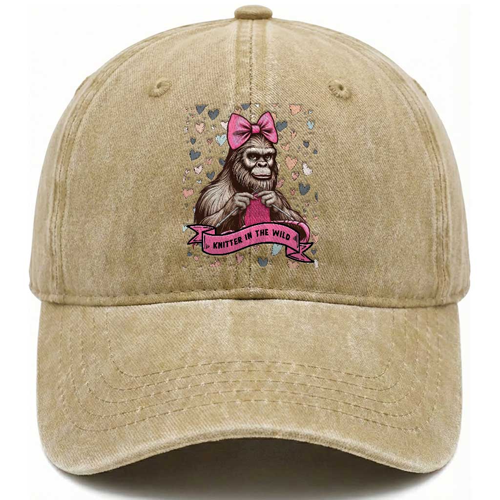 Funny Bigfoot Knitting Washed Cotton Baseball Cap Knitter In The Wild