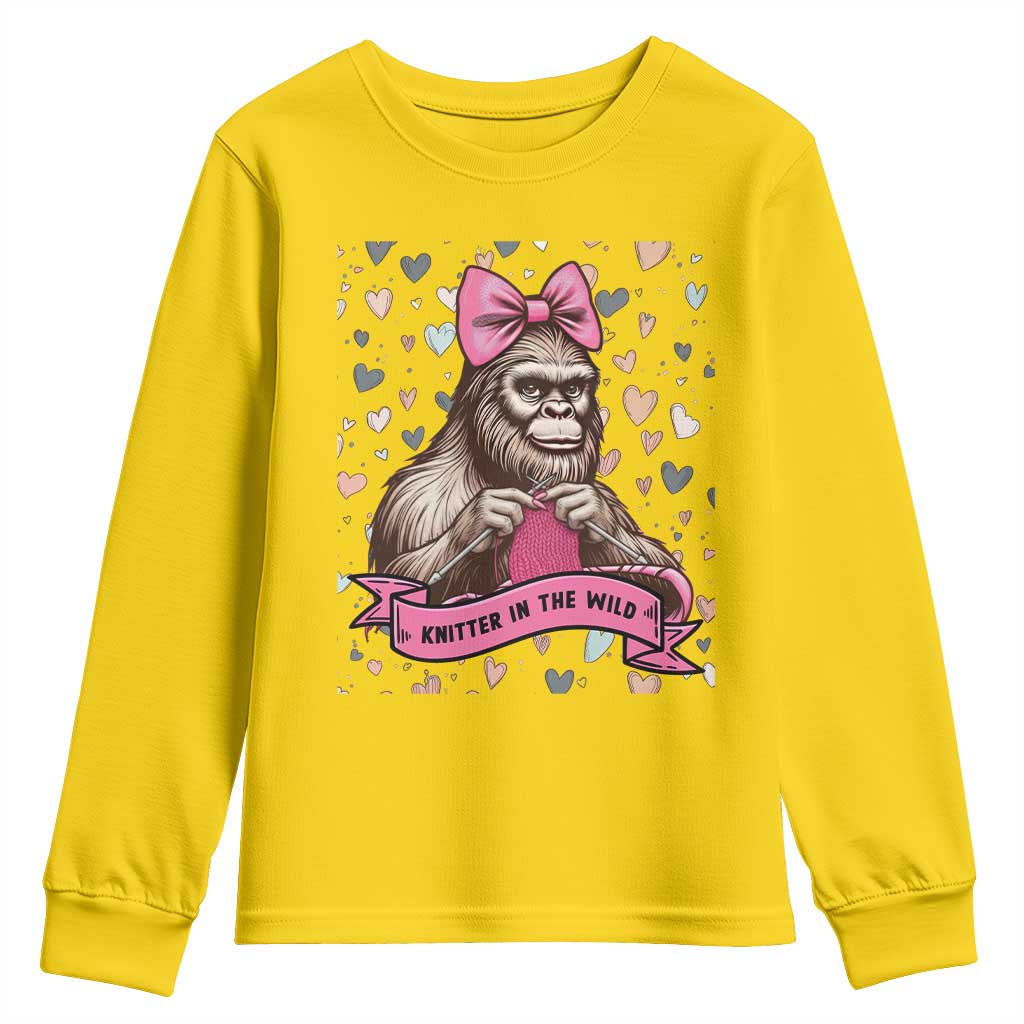 Funny Bigfoot Knitting Youth Sweatshirt Knitter In The Wild - Wonder Print Shop