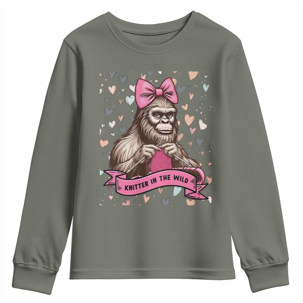 Funny Bigfoot Knitting Youth Sweatshirt Knitter In The Wild - Wonder Print Shop