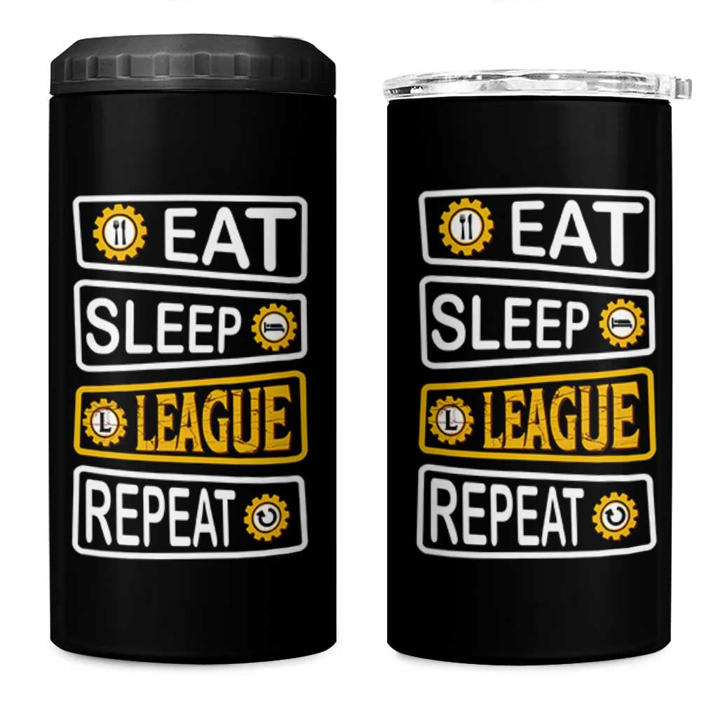 Funny Eat Sleep League Repeat 4 in 1 Can Cooler Tumbler Gaming Quote Gift For Gamer - Wonder Print Shop
