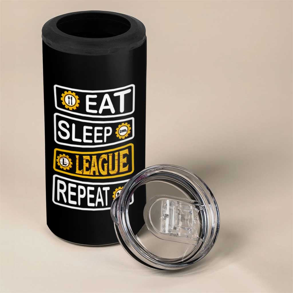 Funny Eat Sleep League Repeat 4 in 1 Can Cooler Tumbler Gaming Quote Gift For Gamer - Wonder Print Shop