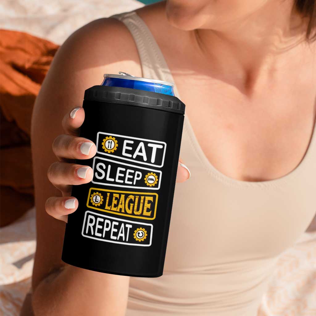 Funny Eat Sleep League Repeat 4 in 1 Can Cooler Tumbler Gaming Quote Gift For Gamer - Wonder Print Shop