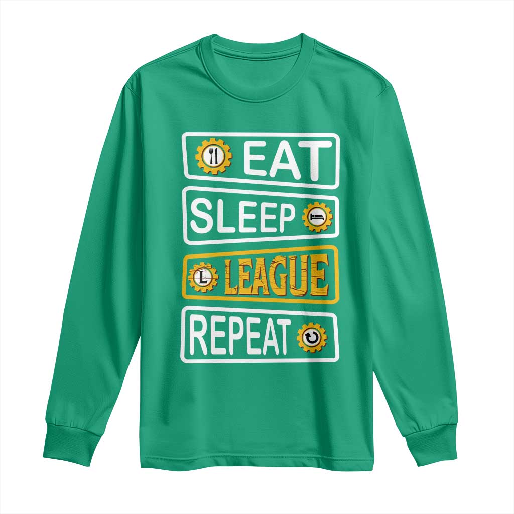 Funny Eat Sleep League Repeat Long Sleeve Shirt Gaming Quote Gift For Gamer - Wonder Print Shop