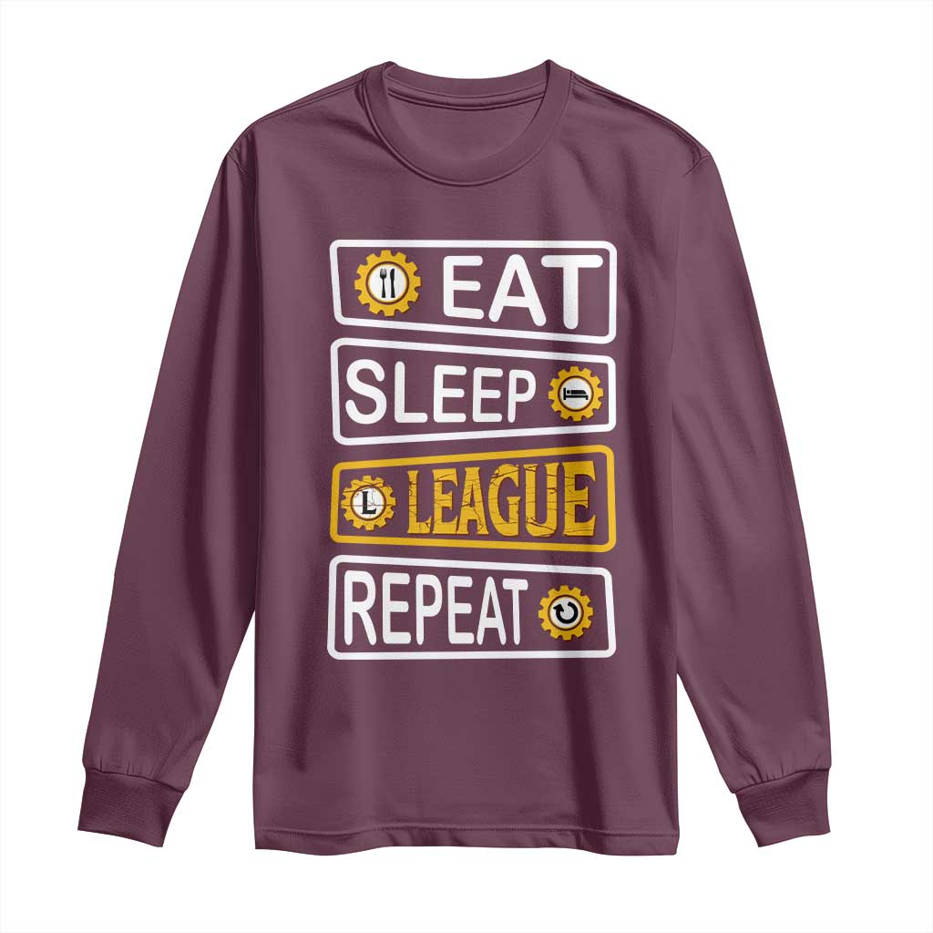 Funny Eat Sleep League Repeat Long Sleeve Shirt Gaming Quote Gift For Gamer - Wonder Print Shop