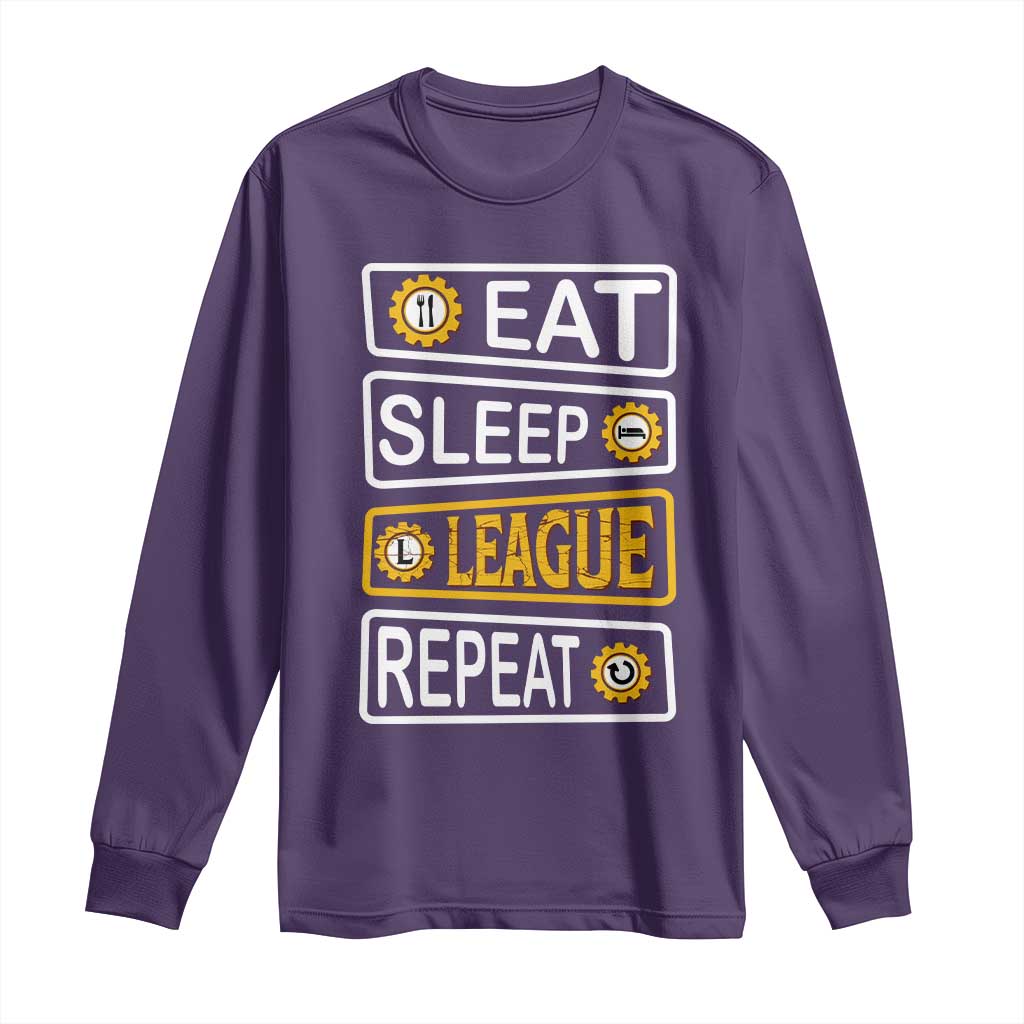 Funny Eat Sleep League Repeat Long Sleeve Shirt Gaming Quote Gift For Gamer - Wonder Print Shop