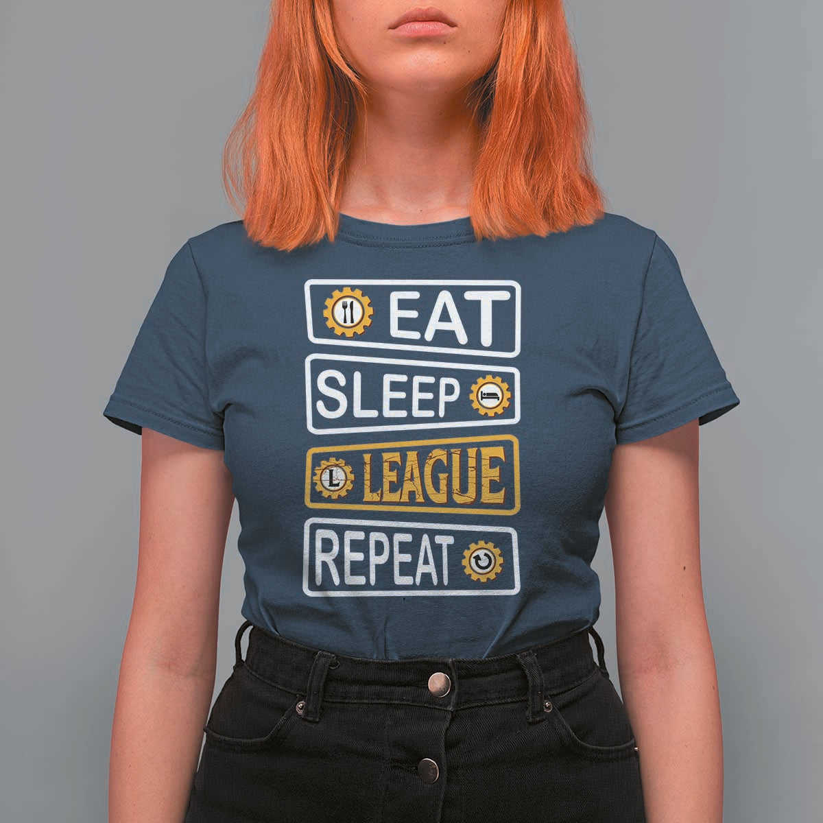 Funny Eat Sleep League Repeat T Shirt For Women Gaming Quote Gift For Gamer - Wonder Print Shop