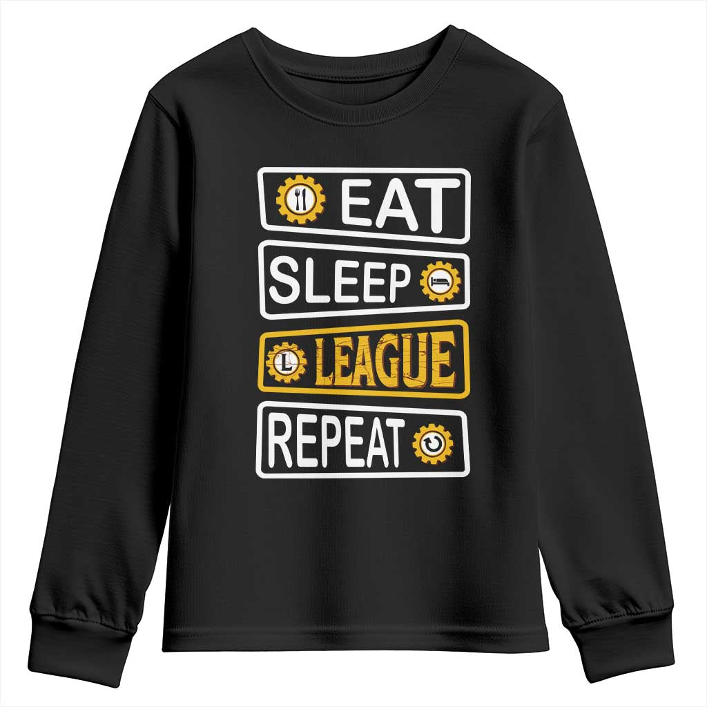 Funny Eat Sleep League Repeat Youth Sweatshirt Gaming Quote Gift For Gamer - Wonder Print Shop