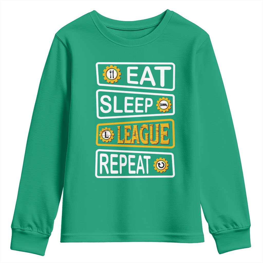 Funny Eat Sleep League Repeat Youth Sweatshirt Gaming Quote Gift For Gamer - Wonder Print Shop