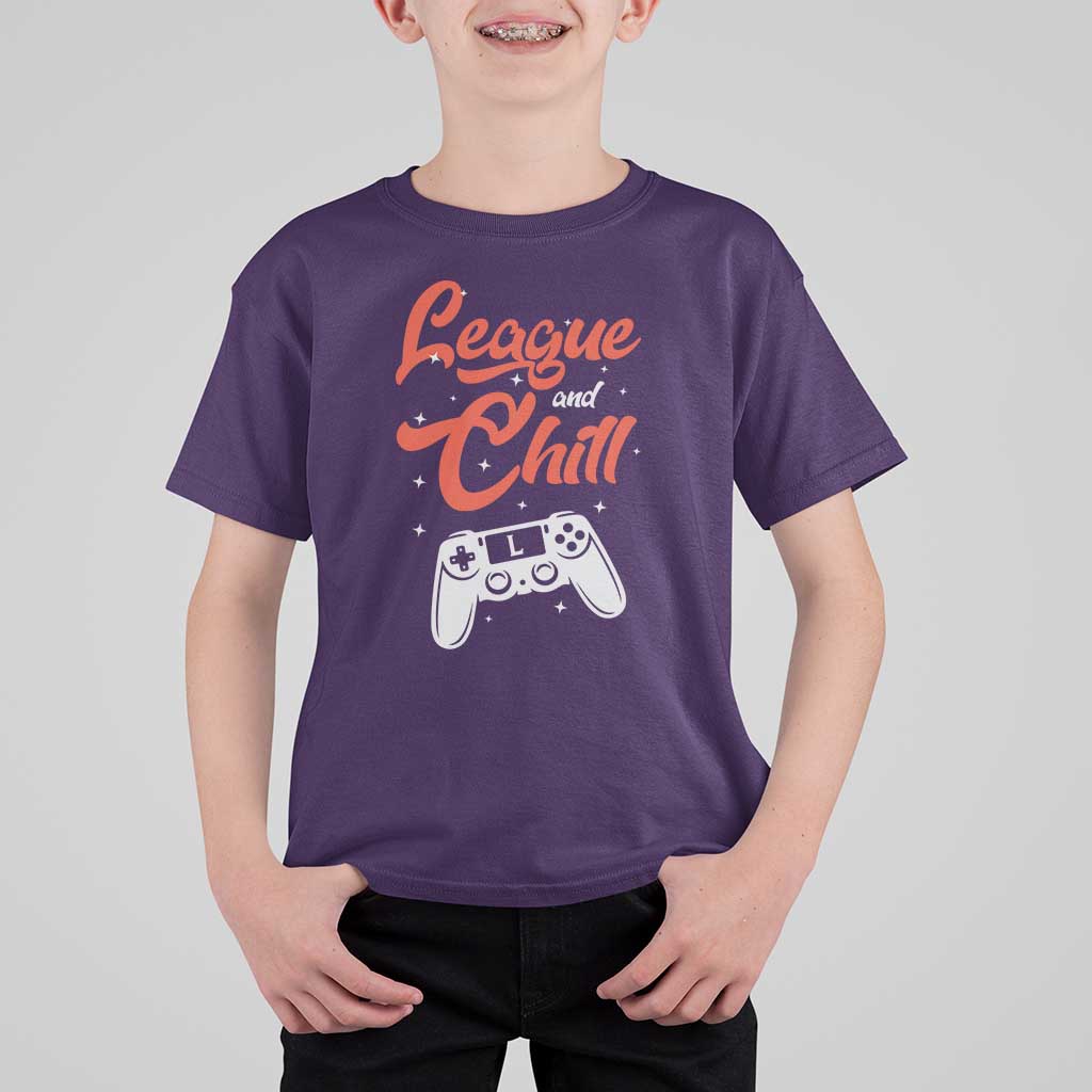 League And Chill T Shirt For Kid Funny Gaming Quote Gift For Gamer - Wonder Print Shop