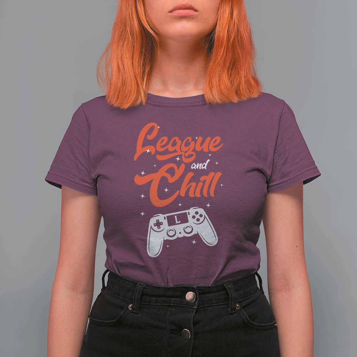 League And Chill T Shirt For Women Funny Gaming Quote Gift For Gamer - Wonder Print Shop